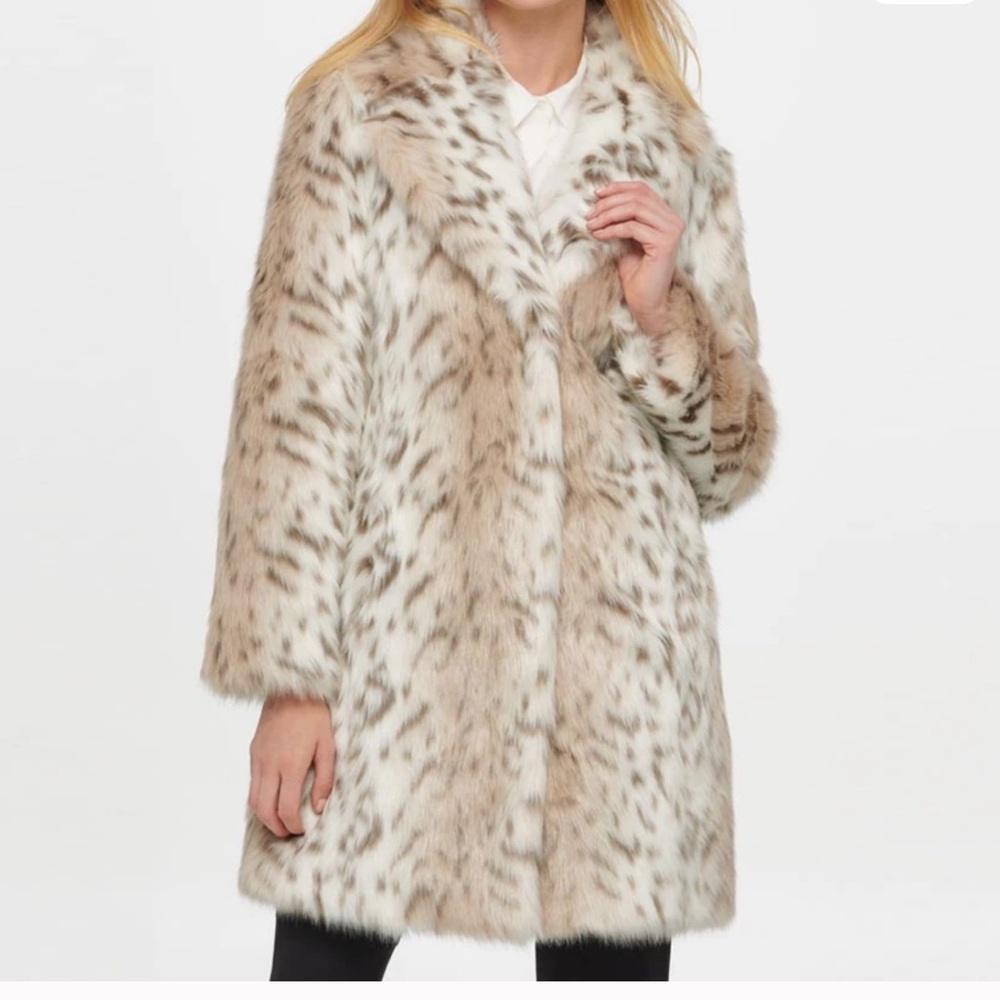 Karl Lagerfeld Faux Fur Coat in Cream and Black